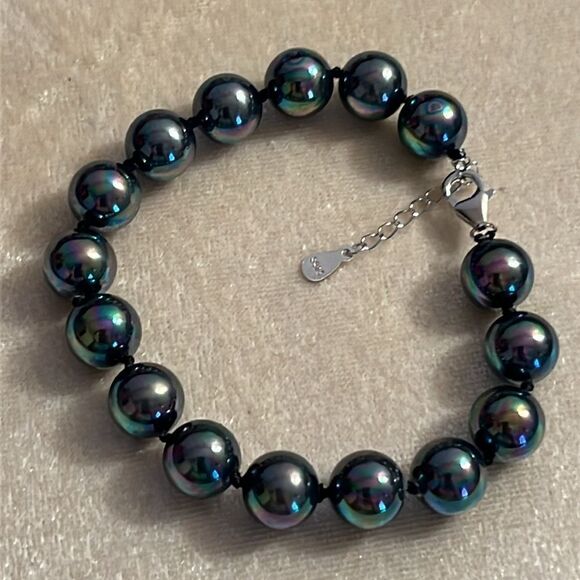 Peacock pearl shell Bracelet with 925 Sterling Silver clasp. 9-11mm deep. - Picture 4 of 7